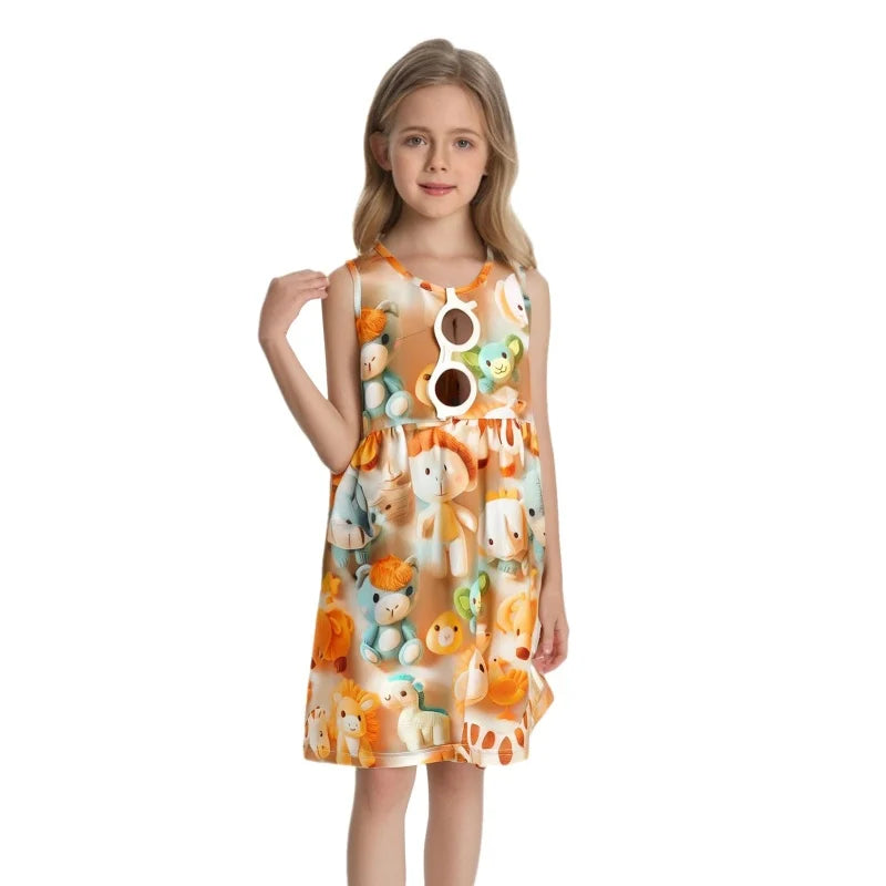 High Quality Floral Skirt Orange Sleeveless Short Sleeve Dresses Flower Girls Dresses