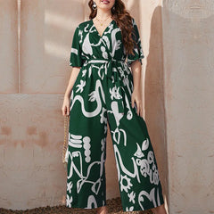 Retro V Neck Wide Leg Jumpsuit