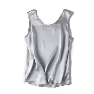 Tank Tops Women 100% Real Silk Blouse Sleeveless Shirts Satin Tunic Tops Summer Loose Casual Solid Plus Size S-XXL