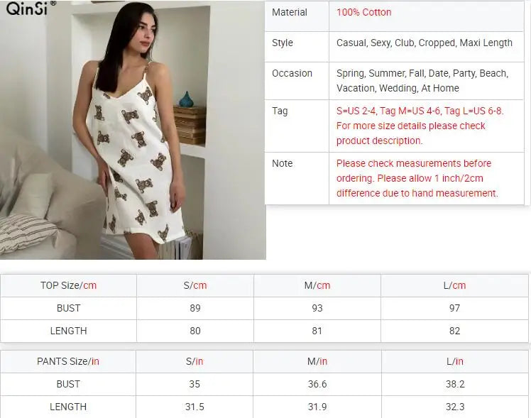 Cute Bear Print Cotton Nightgown