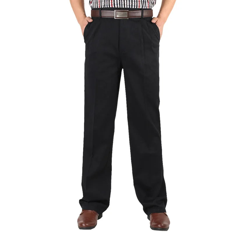 Classic Pleated Cotton Business Trousers