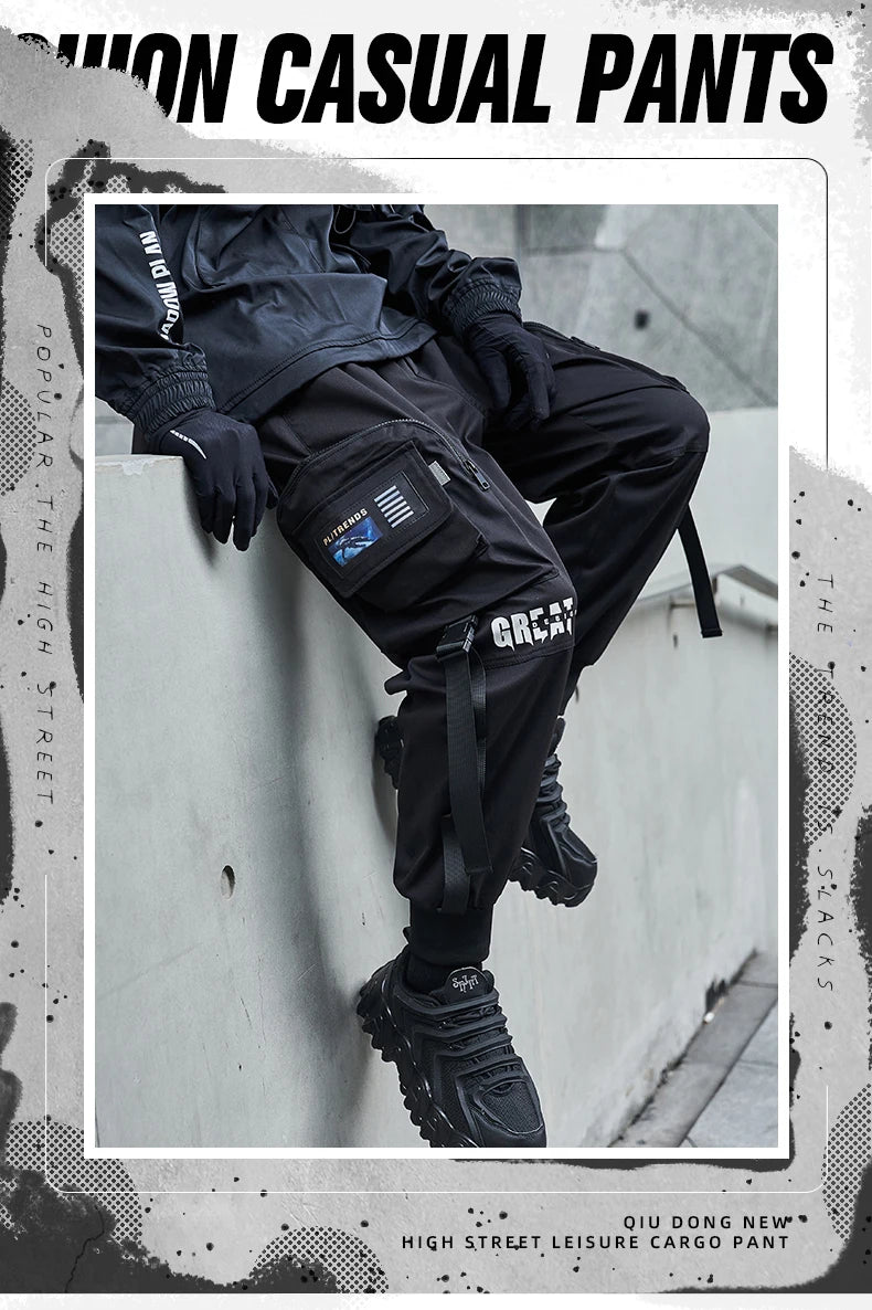 New Joggers Cargo Pants Men Fashion Ribbons Pocket Harem Trousers Sweatpants Men Hip Hop Harajuku Streetwear Casual Pants