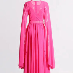 Retro Chiffon Maxi Belted Dress