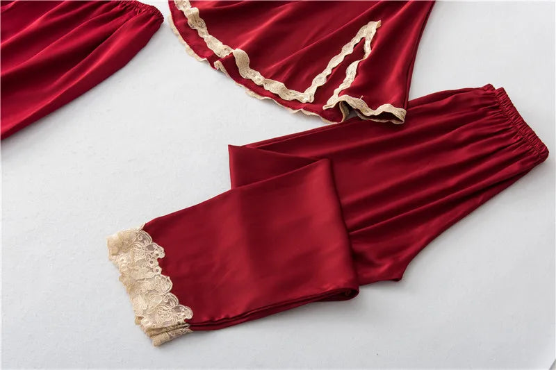 Satin Lace Five Piece Pajamas