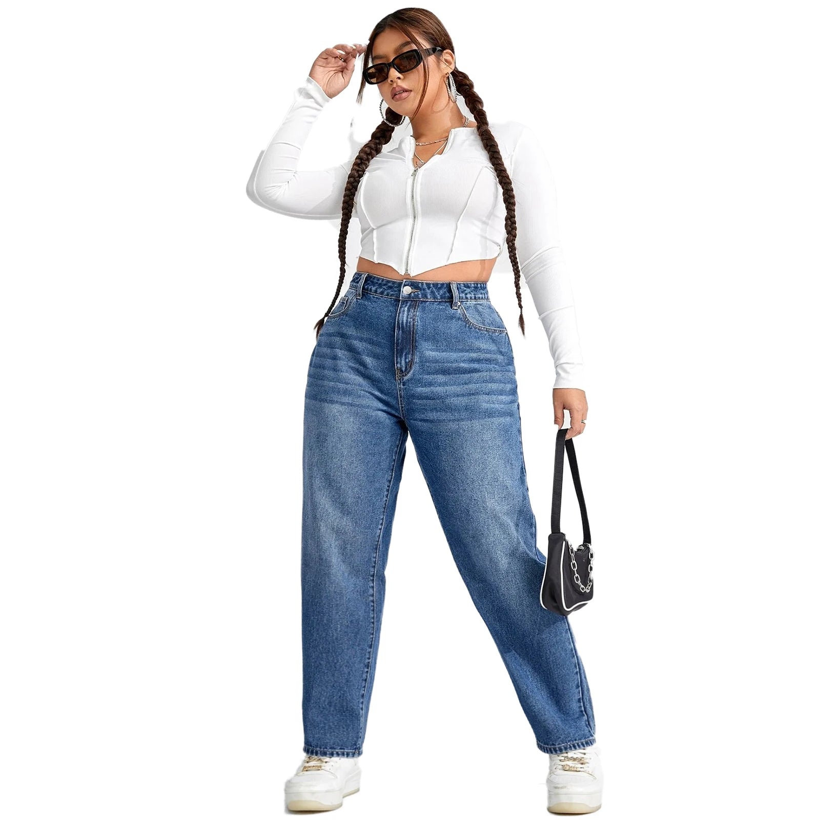 Washed Straight Denim Jeans