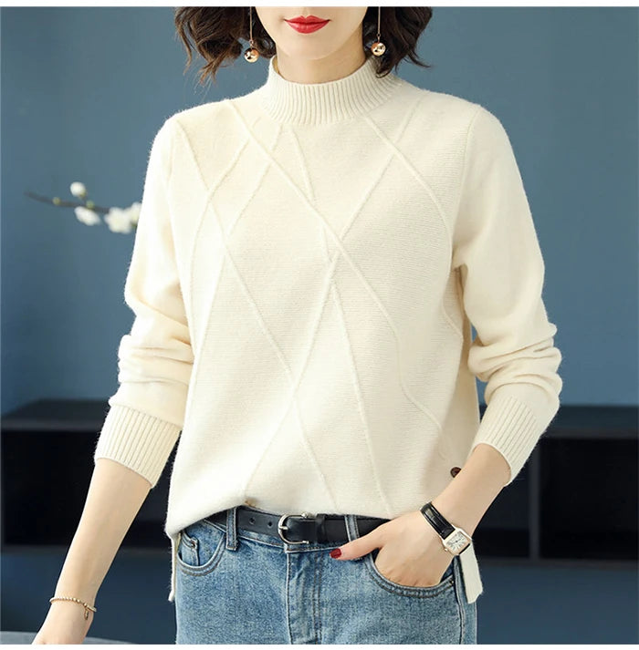 Pink Turtleneck Winter Knit Pullover