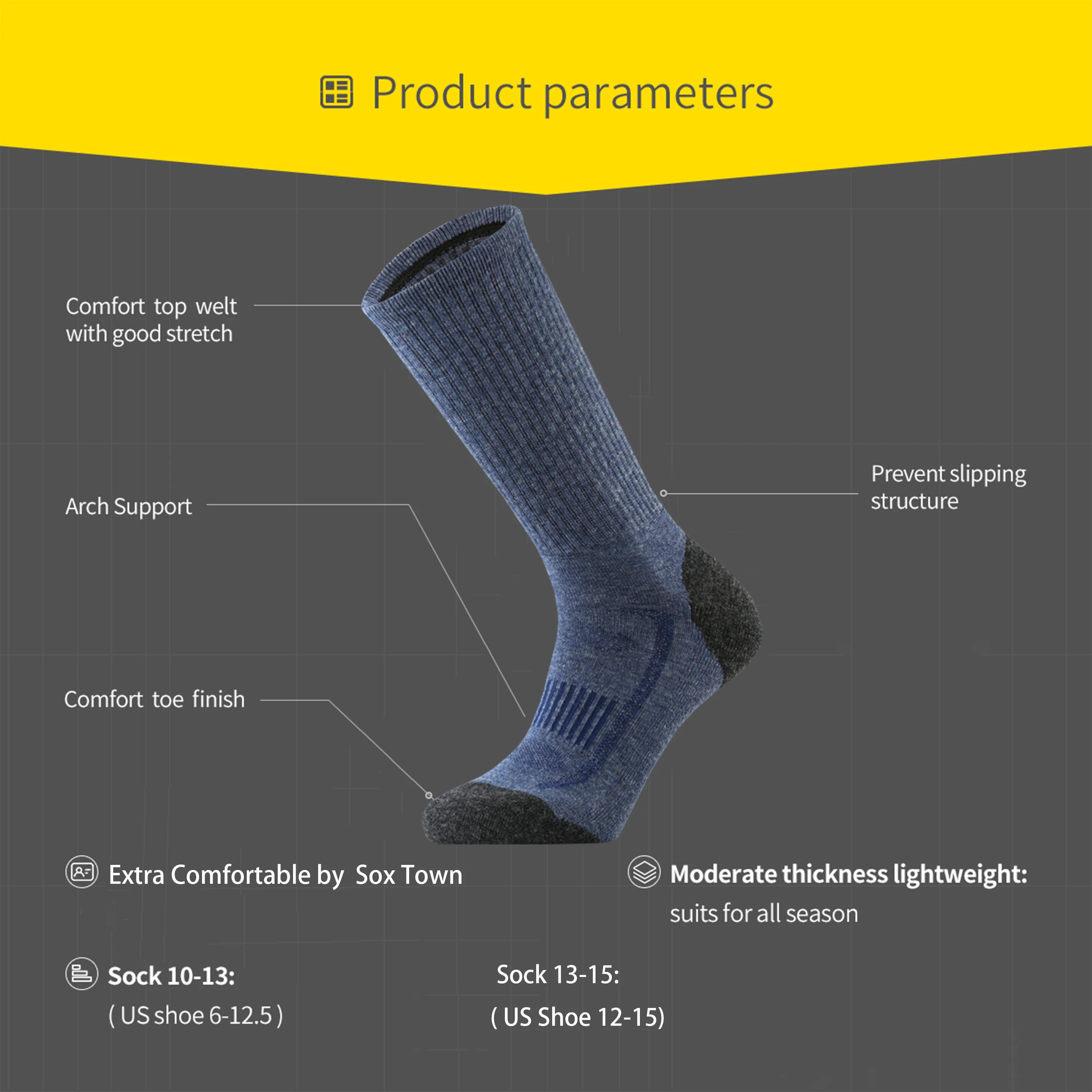 Merino Wool Hiking Crew Socks