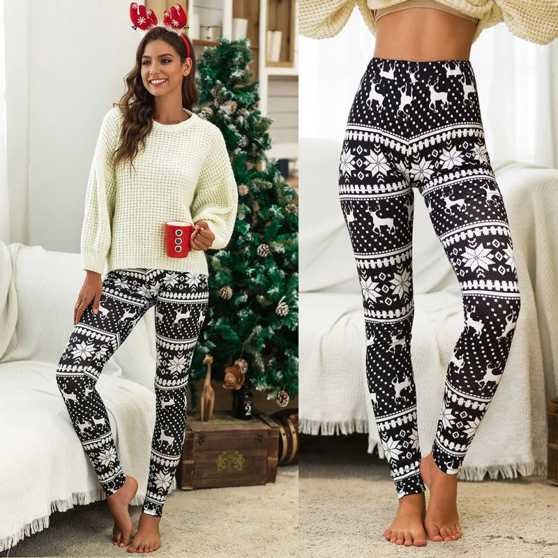 Christmas Leggings  Fashion Milu Deer Printing Festival Ultra Soft Brushed Pants Ankle Length Black Deals