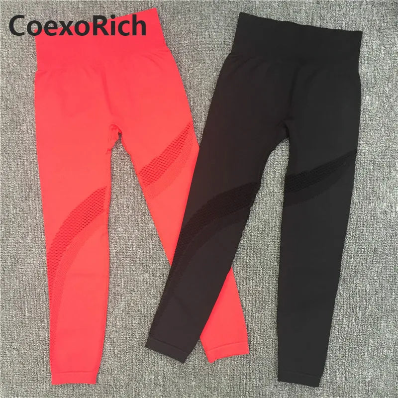 Yoga Set Women Fitness Gym Clothing Sport Suit Seamless Hollow Out Long Sleeve Crop Top High Waist Workout Leggings Sportwear