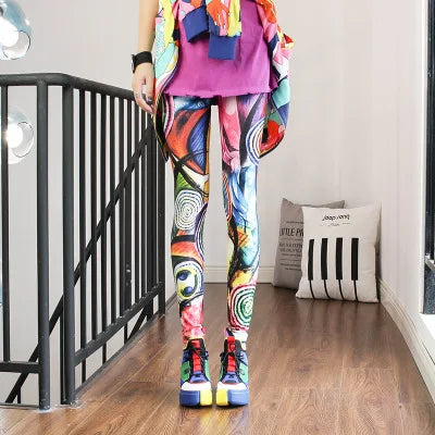 Women Leggings High Waist Cartoon Comic Beauty Print Trousers Soft Female Casual Elastic Pant
