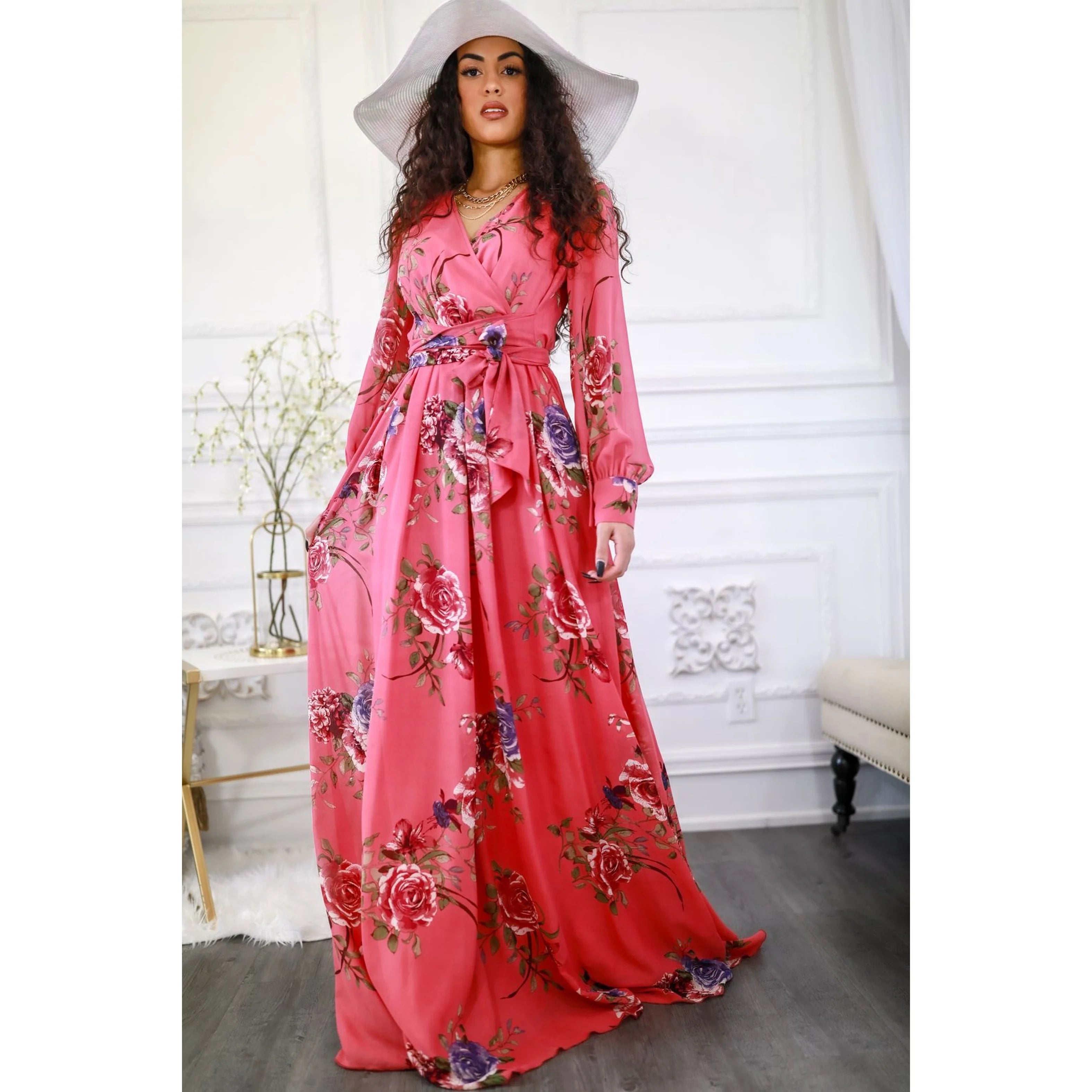 Pink Floral Maxi Wedding Dress