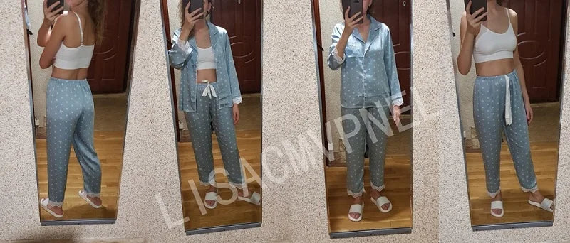 Lace Trim Satin Pajama Set