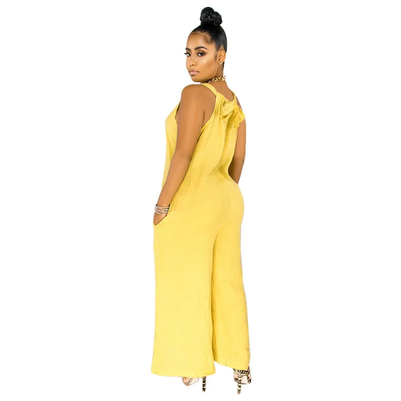Sleeveless V Neck Summer Jumpsuit