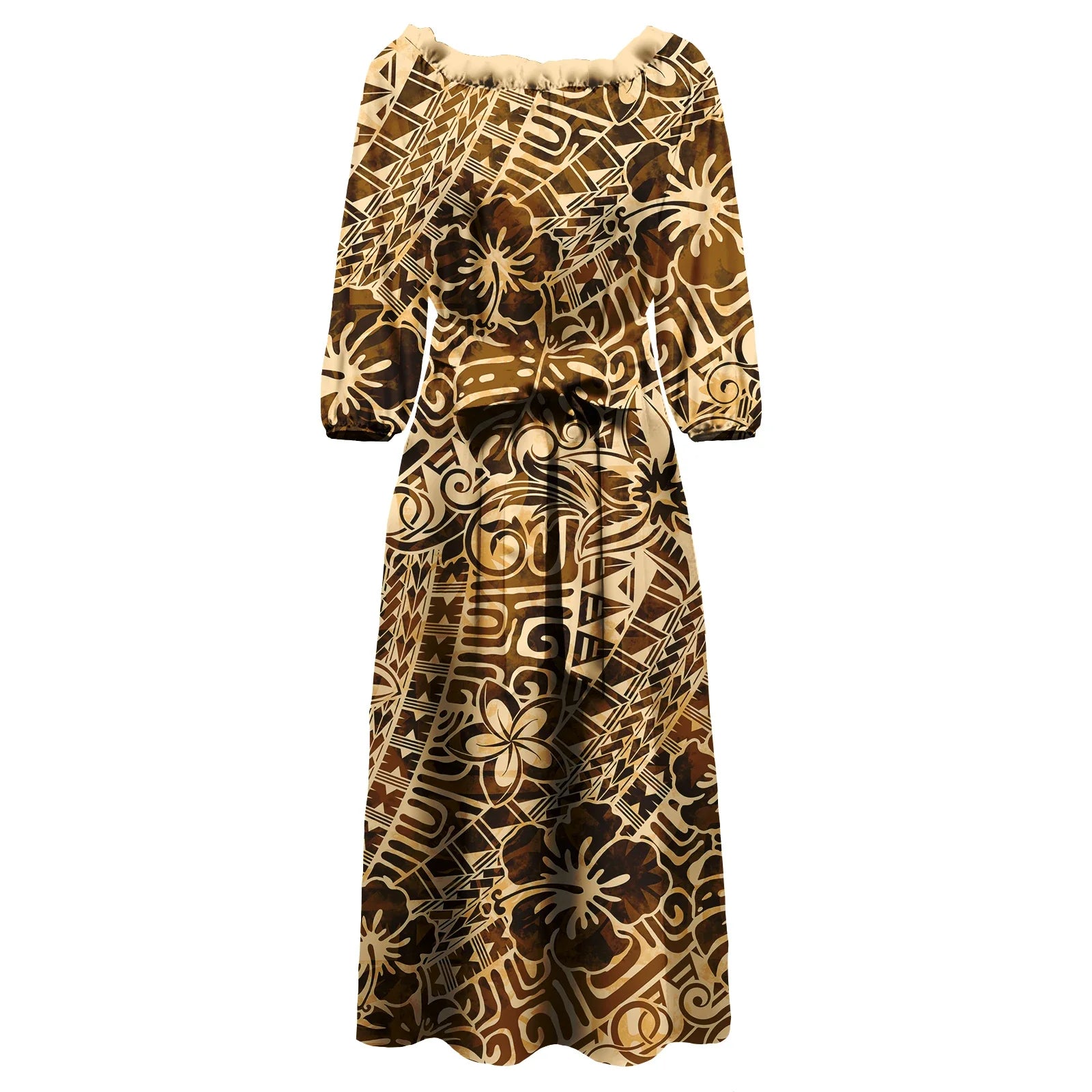 Polynesian Tapa Print Maxi Dress
