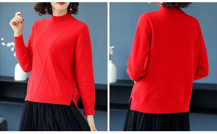 Pink Turtleneck Winter Knit Pullover