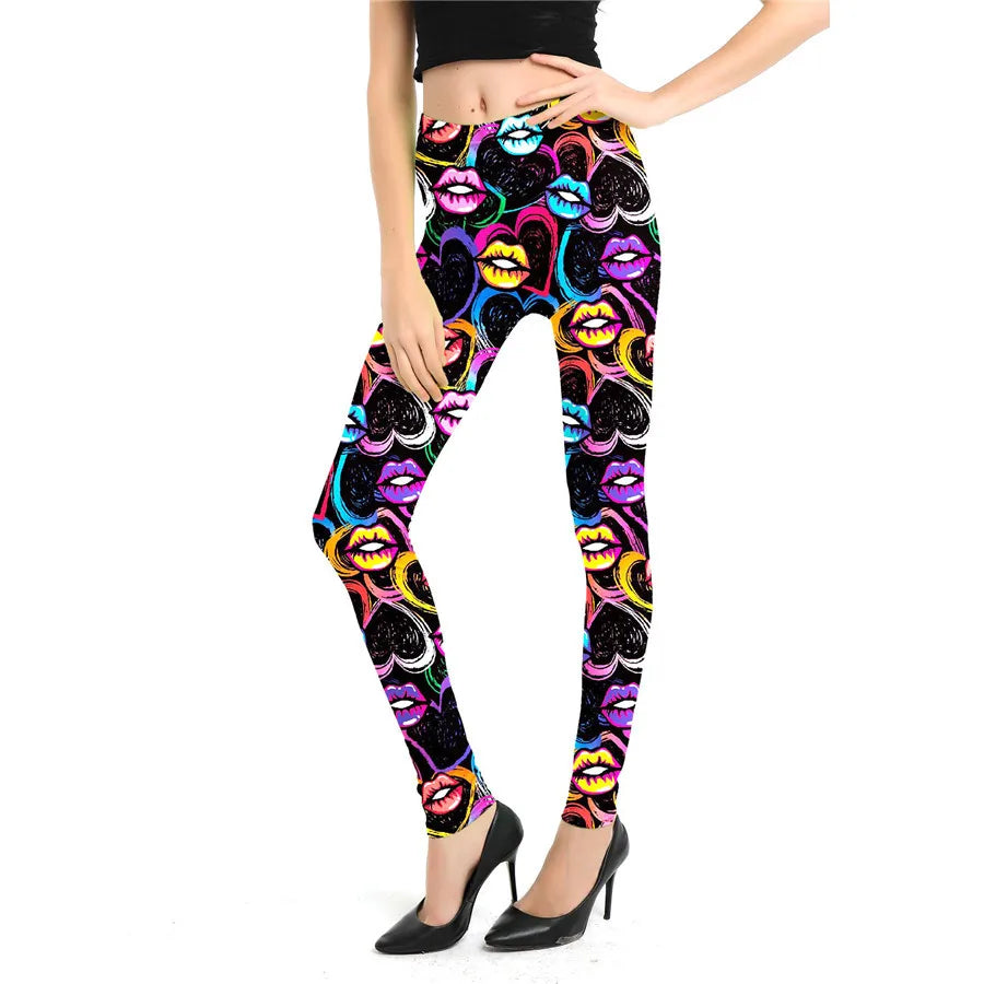 Women Leggings High Waist Cartoon Comic Beauty Print Trousers Soft Female Casual Elastic Pant