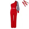 Diagonal Shoulder Wide Leg Jumpsuit