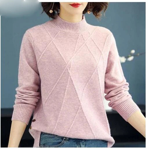 Pink Turtleneck Winter Knit Pullover