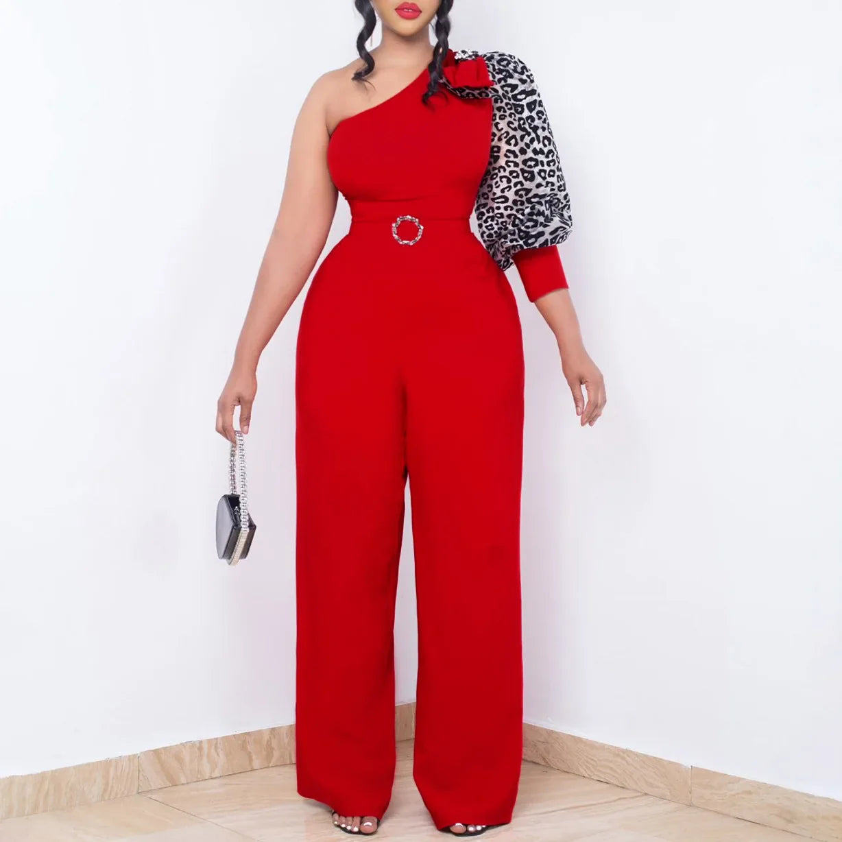 Diagonal Shoulder Wide Leg Jumpsuit