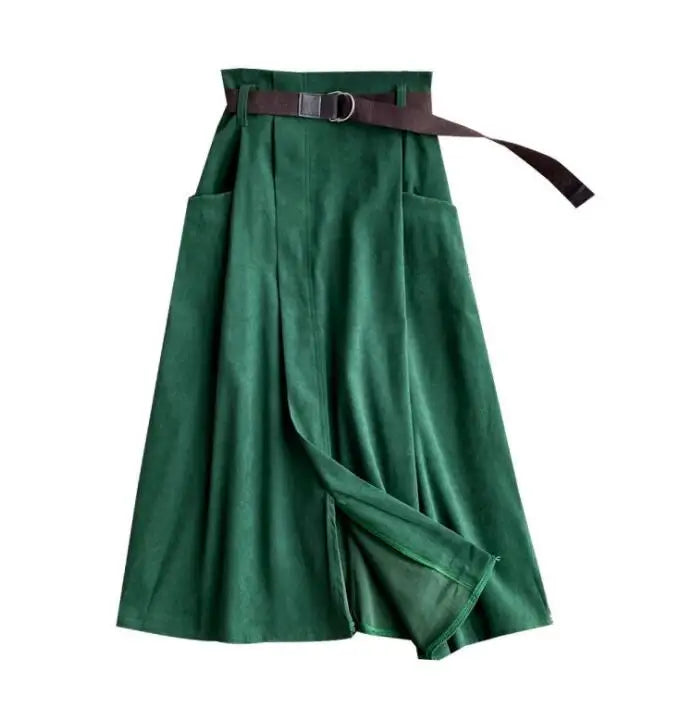 Irregular Pocket High Waist Midi