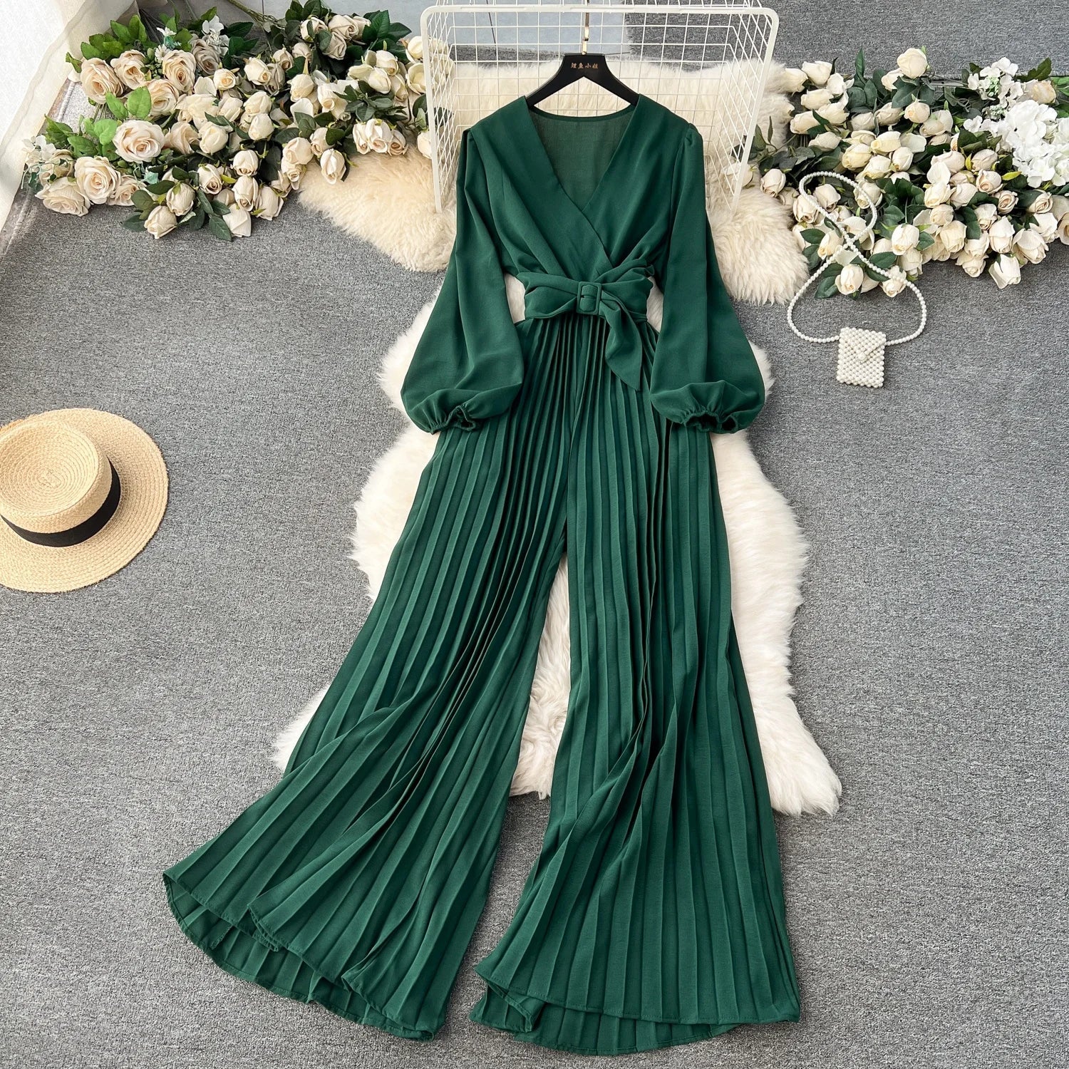 V-Neck Lantern Sleeve Jumpsuit