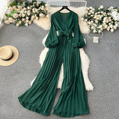 V-Neck Lantern Sleeve Jumpsuit
