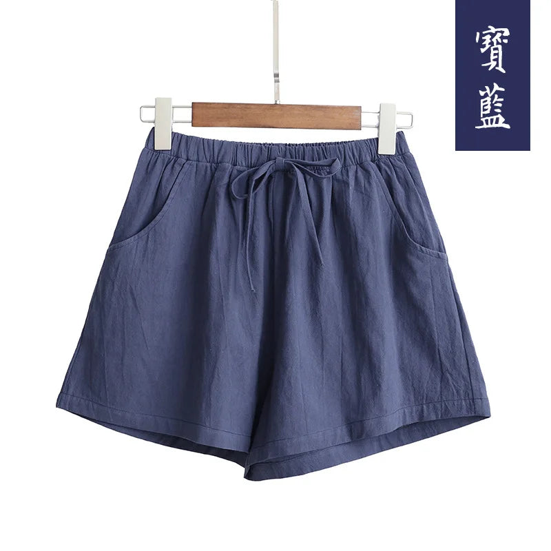 Women's high waisted shorts, fashionable and casual cotton and linen shorts, street wear, women's shorts