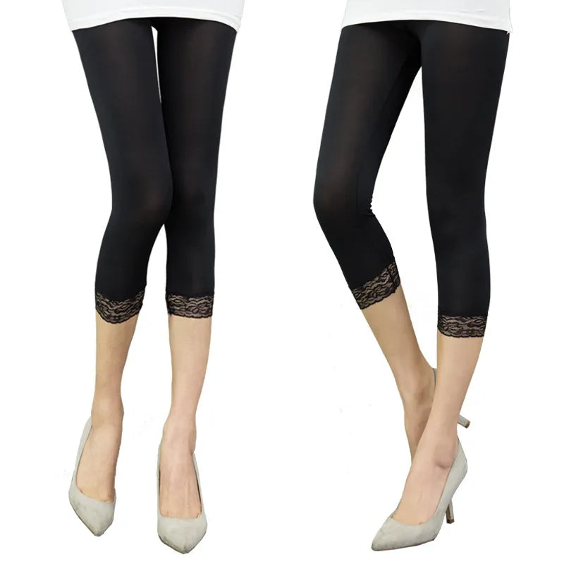 Thin Lace Short Leggings Summer Jeggings Women Pants Bodycon Cropped Capris Skinny Legging Black White Push Up Trousers Elastic