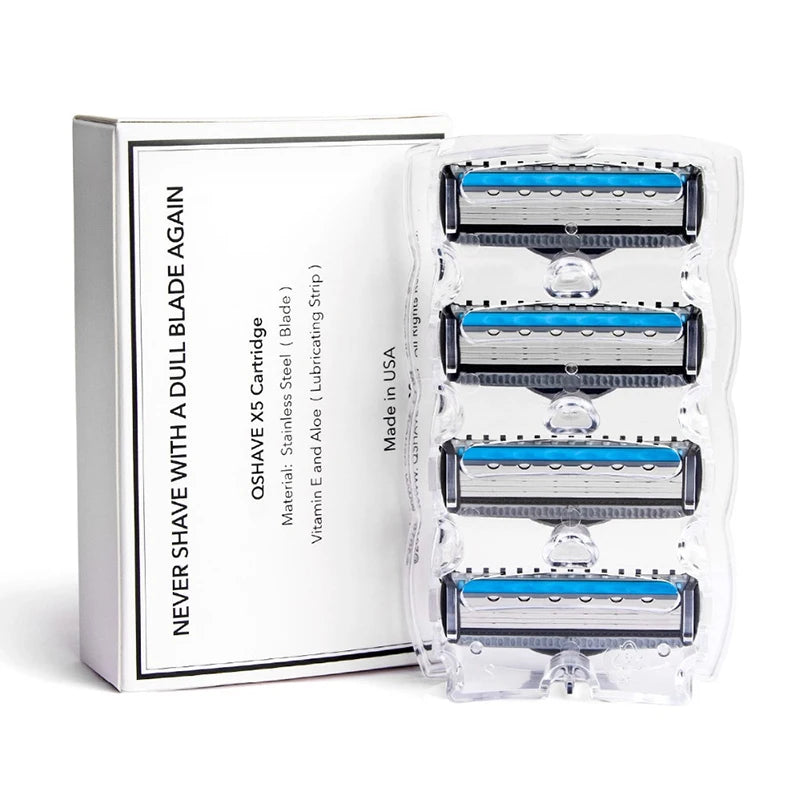 QShave Blue Series 5 Layer USA Blade Manual Razor Mens Shaving Razor with 6 Pieces X5 Blade and each Piece has trimmer Blade