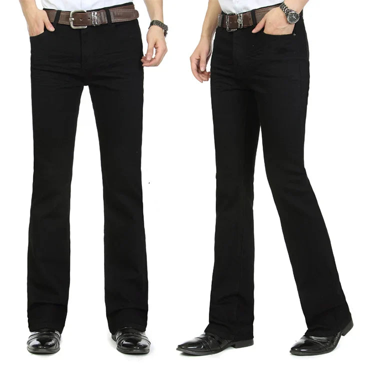 Mens Flared Leg Jeans Trousers