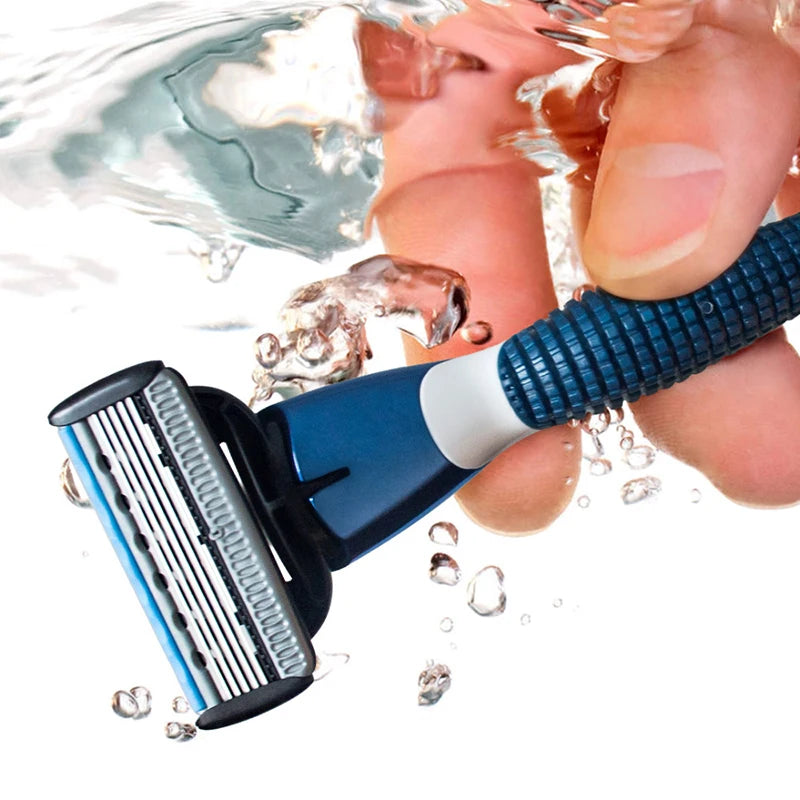 QShave Blue Series 5 Layer USA Blade Manual Razor Mens Shaving Razor with 6 Pieces X5 Blade and each Piece has trimmer Blade