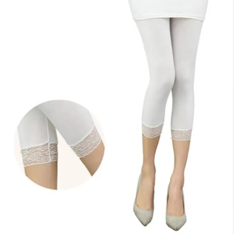Thin Lace Short Leggings Summer Jeggings Women Pants Bodycon Cropped Capris Skinny Legging Black White Push Up Trousers Elastic