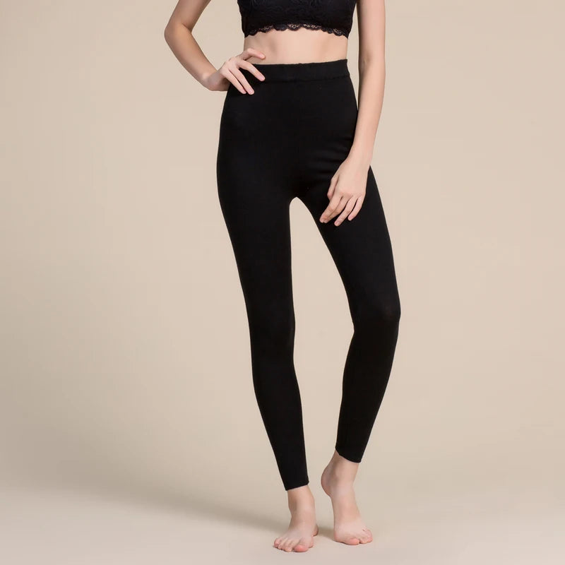 Women Leggings 80%Silk 15%Cashmere 5%Spandex Solid slim leggings Full length bottoming pants 2025 Fall Winter New Black Gray
