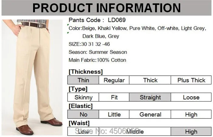 Summer Cotton Straight Office Trousers