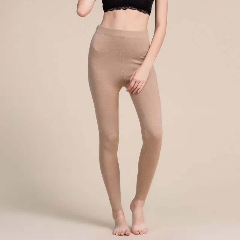 Women Leggings 80%Silk 15%Cashmere 5%Spandex Solid slim leggings Full length bottoming pants 2025 Fall Winter New Black Gray