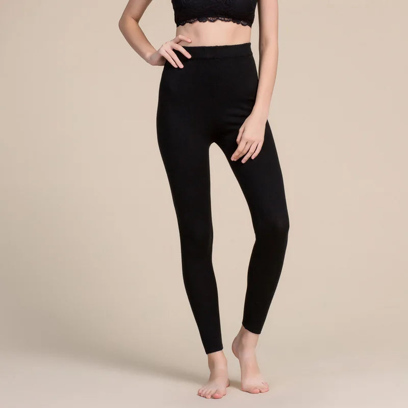 Women Leggings 80%Silk 15%Cashmere 5%Spandex Solid slim leggings Full length bottoming pants 2025 Fall Winter New Black Gray