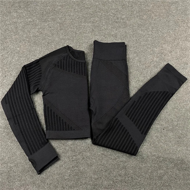 Women Workout Fitness Outfits Hollow Mesh Sports Sets Running Set High Waist Gym Sets Energy Seamless Yoga Suits New 2 Pcs Sets