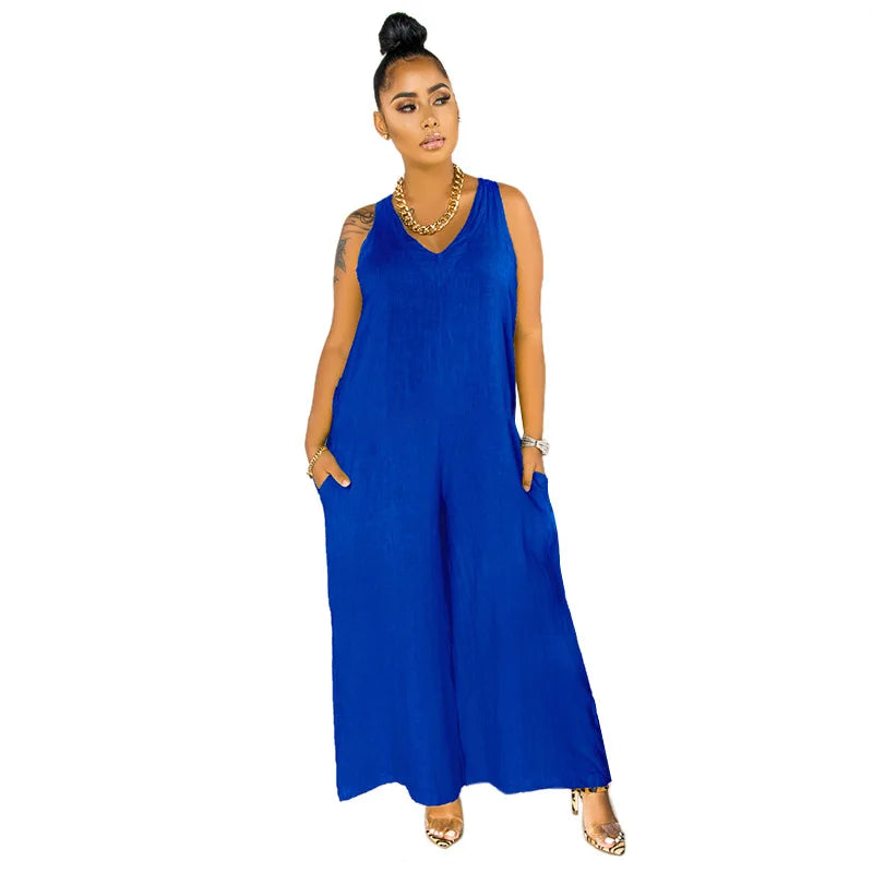 Sleeveless V Neck Summer Jumpsuit
