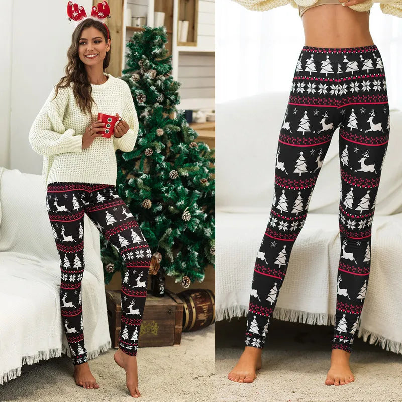 Christmas Leggings  Fashion Milu Deer Printing Festival Ultra Soft Brushed Pants Ankle Length Black Deals