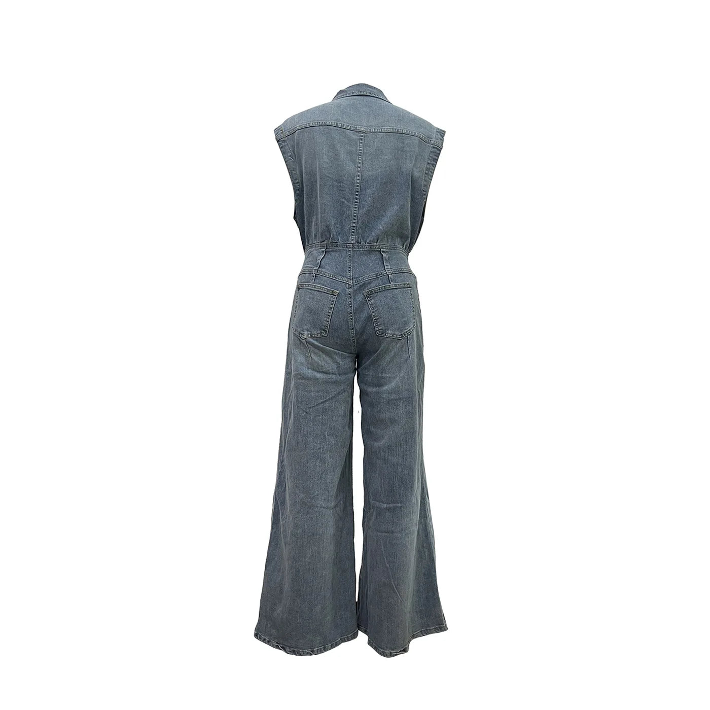 Sleeveless Wide-Leg Denim Jumpsuit