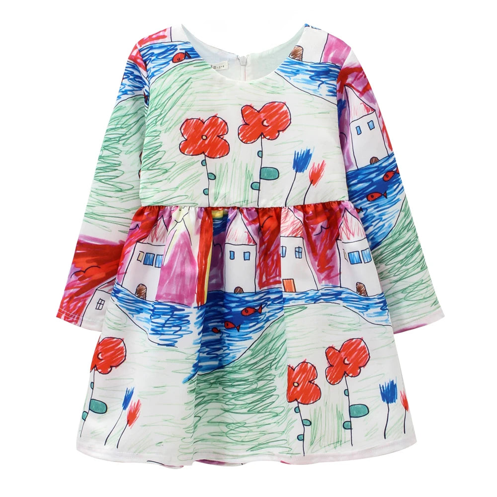 Printed Flower Casual Girls Dress
