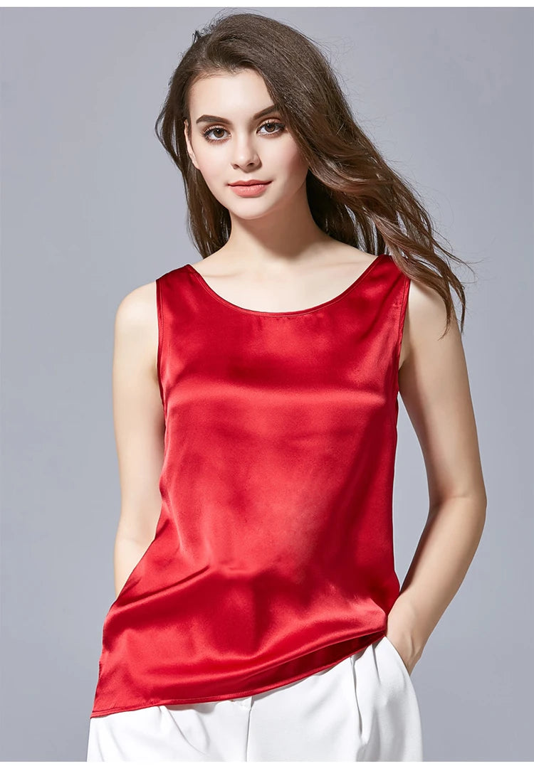 Tank Tops Women 100% Real Silk Blouse Sleeveless Shirts Satin Tunic Tops Summer Loose Casual Solid Plus Size S-XXL