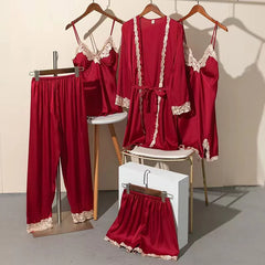 Satin Lace Five Piece Pajamas