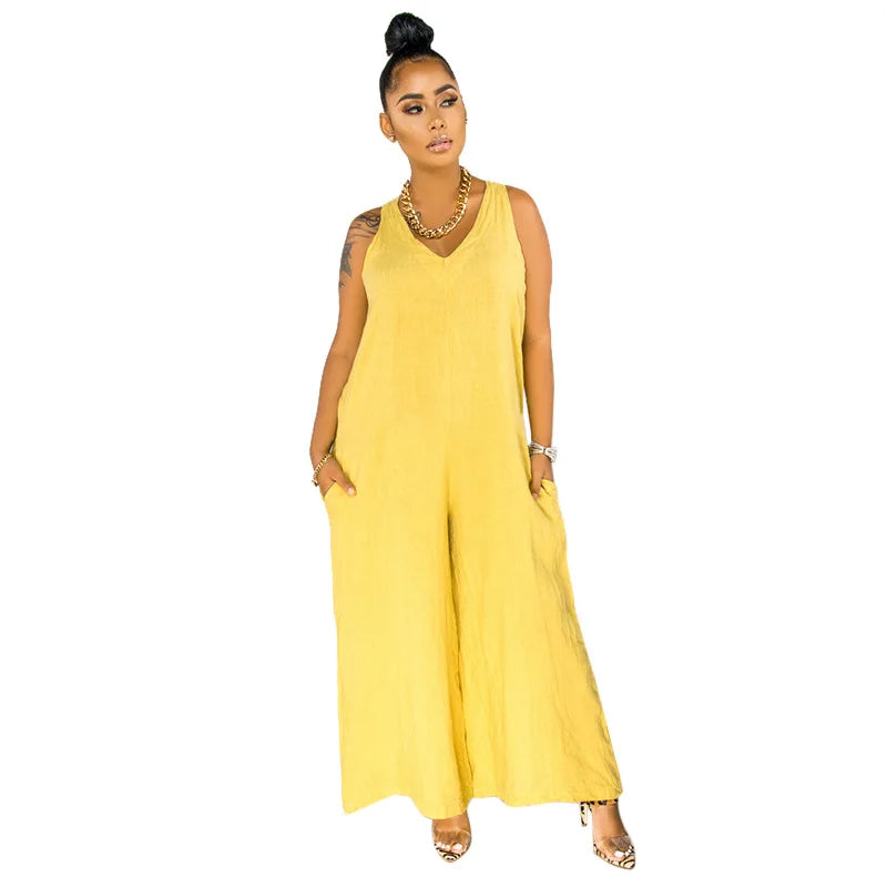 Sleeveless V Neck Summer Jumpsuit