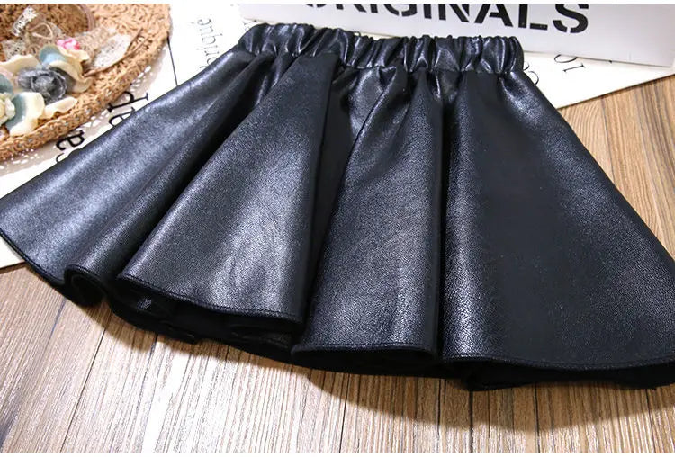 Kids Pleated PU Mini Skirt