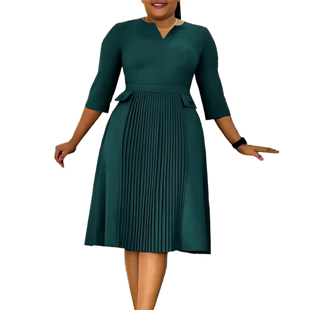 Elegant Pleated Church Midi Dress