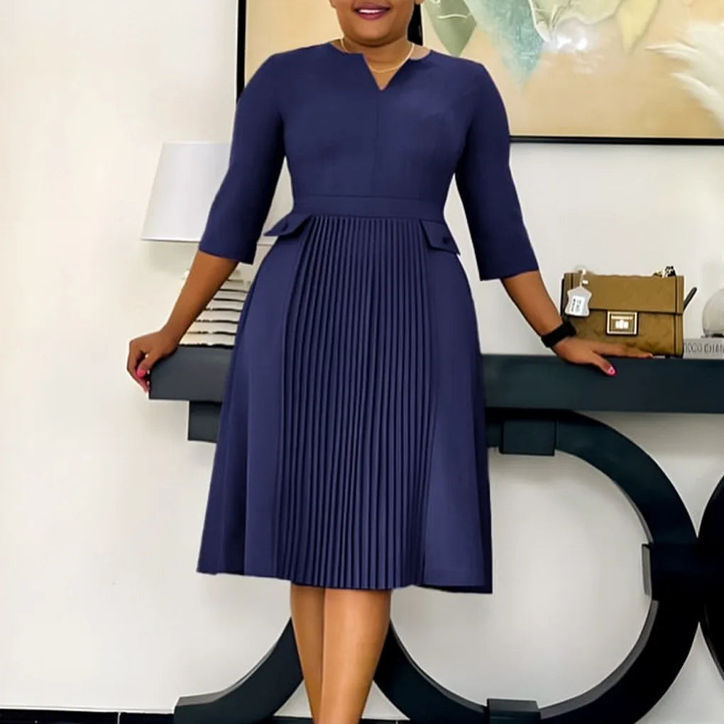 Elegant Pleated Church Midi Dress