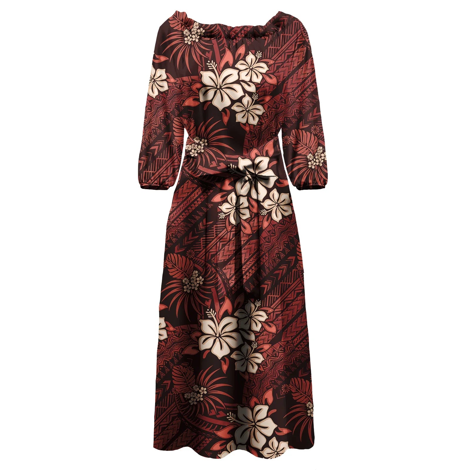 Polynesian Tapa Print Maxi Dress