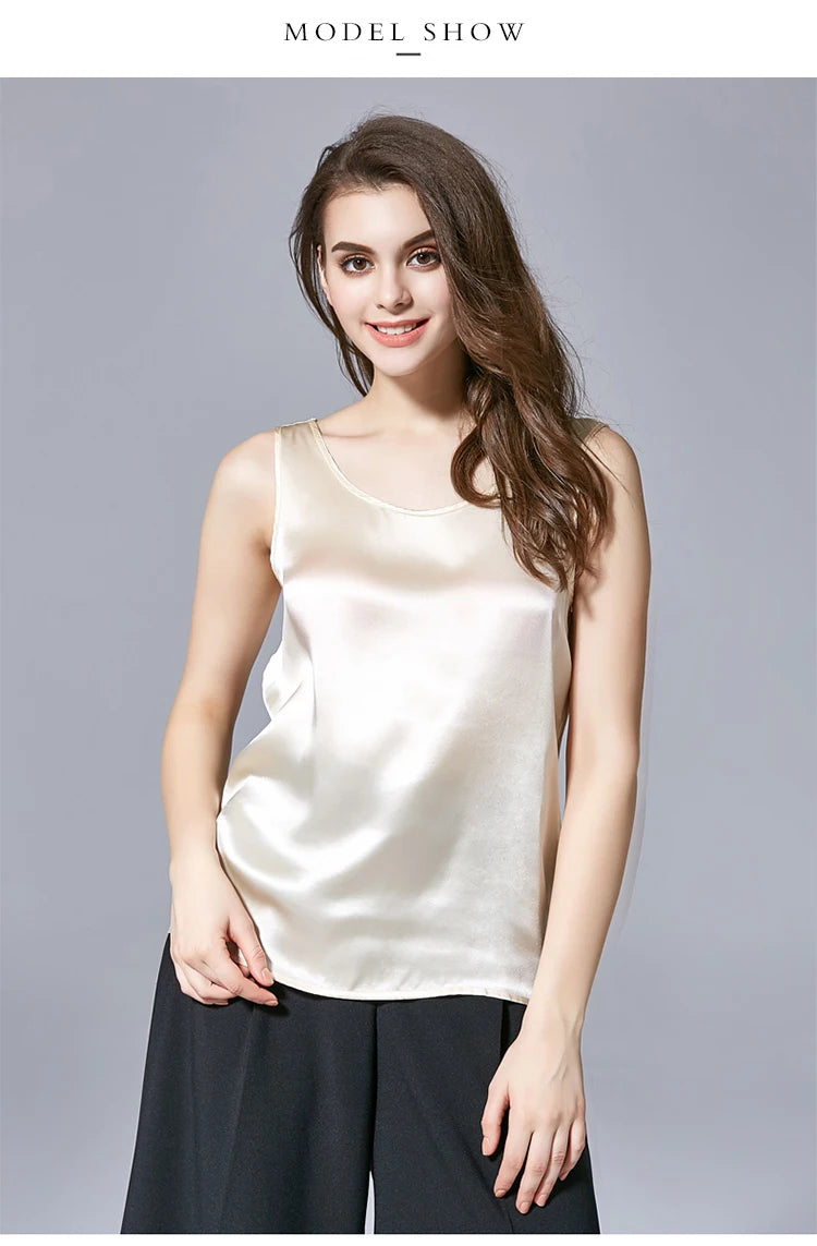 Tank Tops Women 100% Real Silk Blouse Sleeveless Shirts Satin Tunic Tops Summer Loose Casual Solid Plus Size S-XXL