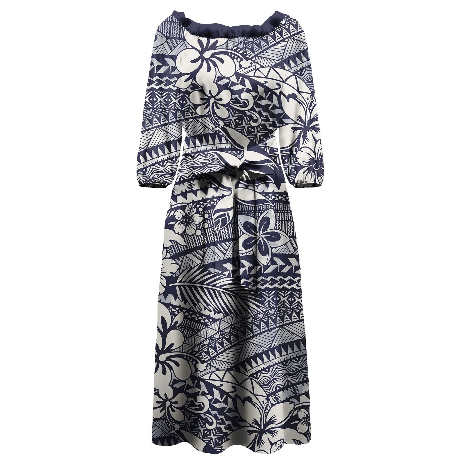 Polynesian Tapa Print Maxi Dress